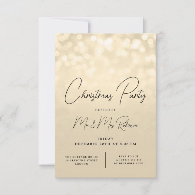 Christmas Party Glam Gold Lights Sparkle Invite (Front)