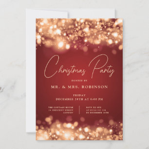 Christmas Party Glam Gold Red Lights Invitation
