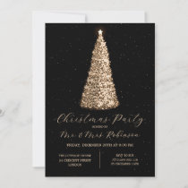 Christmas Party Glam Gold Tree Sparkle Invitation