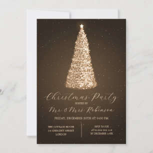 Christmas Party Glam Gold Tree Sparkle Invitation
