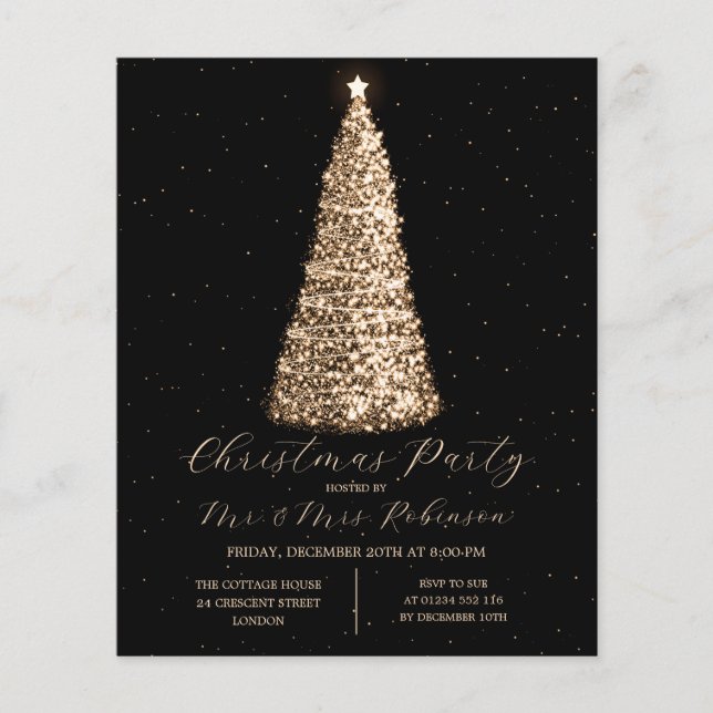 Christmas Party Glam Gold Tree Sparkle Invite Flyer (Front)