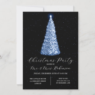 Christmas Party Glam Navy Blue Tree Sparkle Invitation