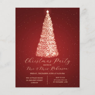Christmas Party Glam Red Tree Sparkle Invite Flyer