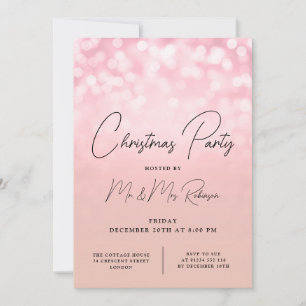 Christmas Party Glam Rose Gold Lights Sparkle Invitation