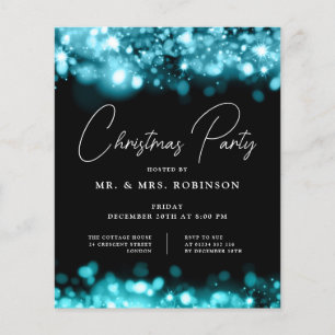 Christmas Party Glam Teal Lights Flyer