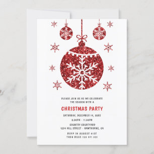 Christmas Party Glitter blue christmas balls \ Inv Invitation