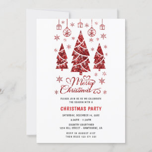 Christmas Party Glitter red tree Invitation
