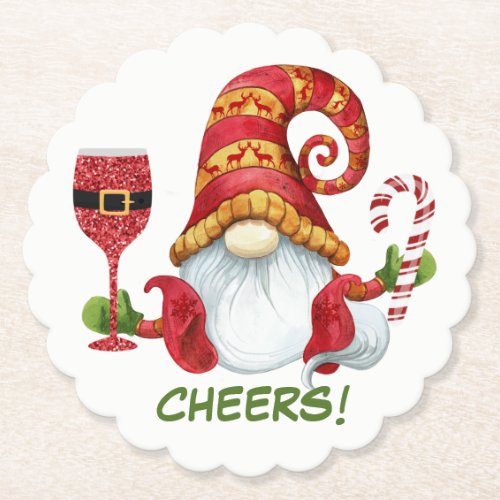 Christmas Party Gnome Cheers Beverage Coaster