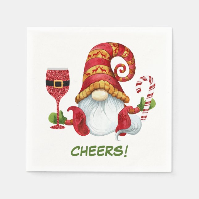 Christmas Party Gnome Cheers  Napkins (Front)