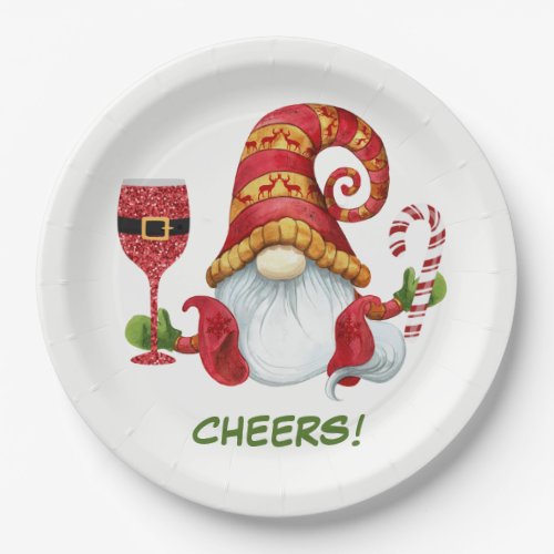 Christmas Party Gnome Cheers Paper Plates