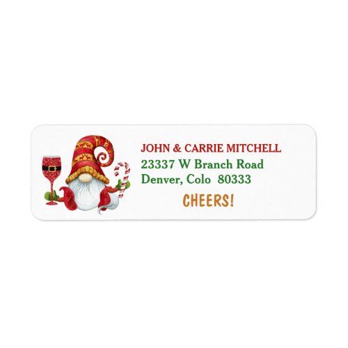 Christmas Party Gnome Cheers Return Address Label