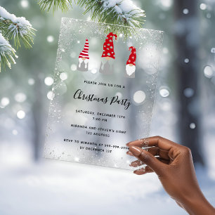 Christmas party gnomes glitter frosted invitation