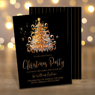Christmas Party Gold Black Tree Invitation