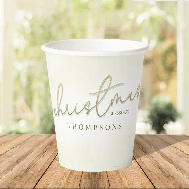 Scripted Cups Christmas Party Gold Calligraphy Script Custom Paper Cups | Zazzle