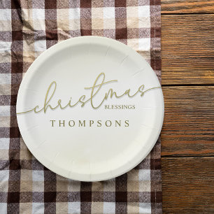 Christmas Party Gold Calligraphy Script Paper Plates