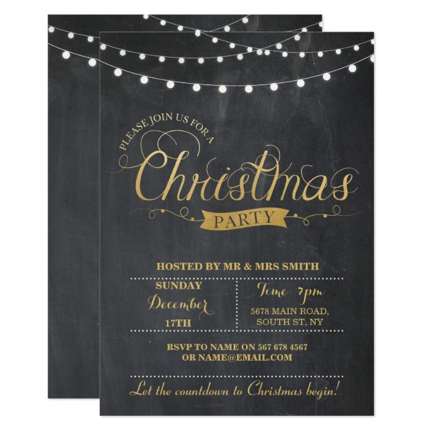 Christmas Party Gold Chalk Xmas Holidays Invite