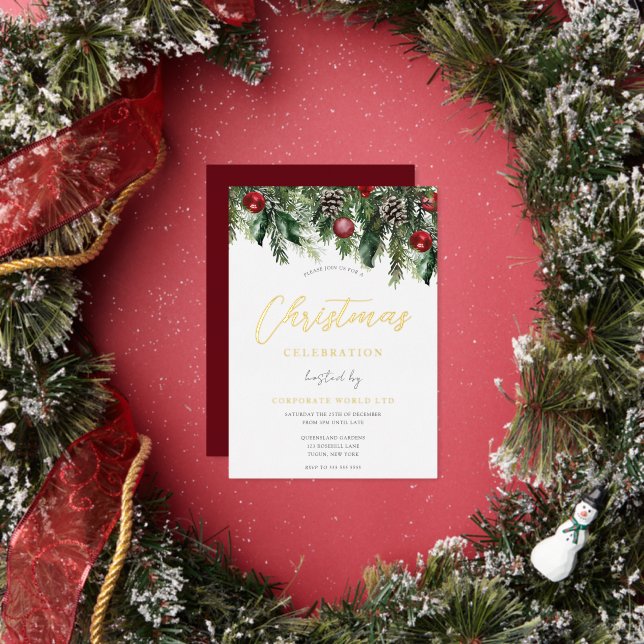 Christmas Party Gold Festive Foil Invitation (Insitu)