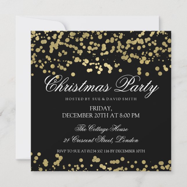 Christmas Party Gold Foil Confetti Invitation (Front)