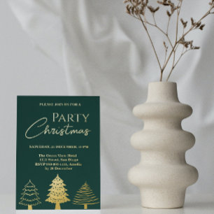 Christmas Party Gold Green Trees Modern Foil Invitation