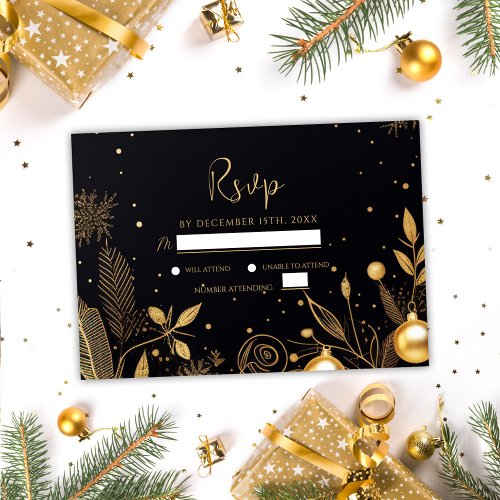 Christmas Party Gold Modern Holiday Festive RSVP Card