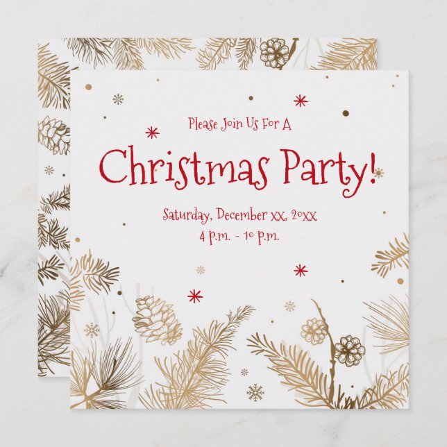 Christmas Party, Gold Pine Combs,  Invitation (Front/Back)