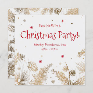 Christmas Party, Gold Pine Combs, Invitation