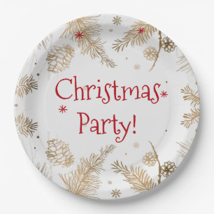 Christmas Party, Gold Pine Combs, Paper Plates