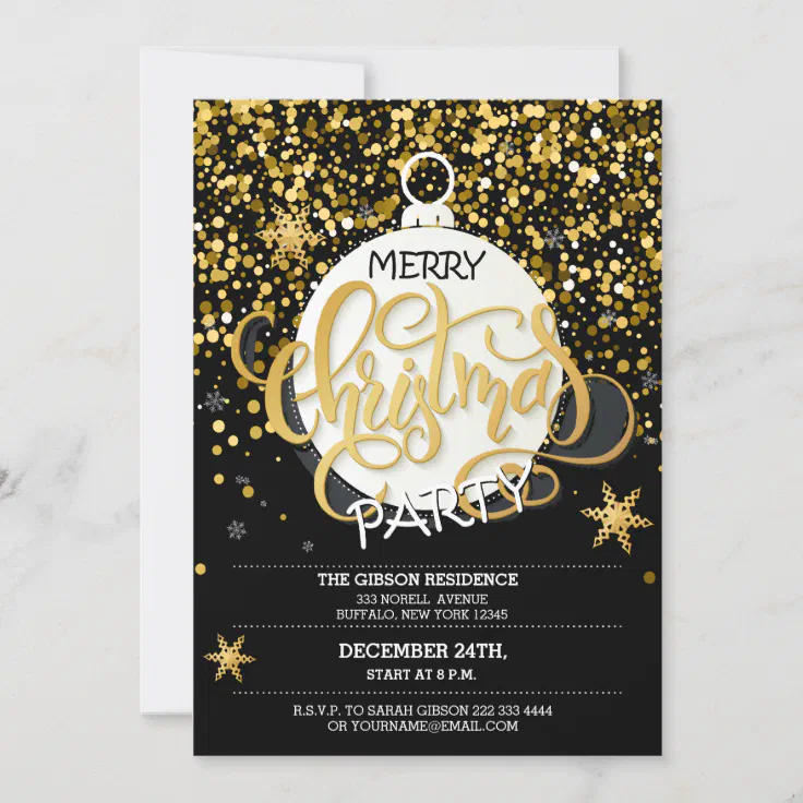 Christmas Party Gold Sparkle Dots Invitations | Zazzle