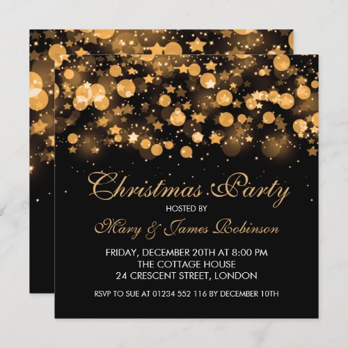 Christmas Party Gold Sparkling Stars  Lights Invitation