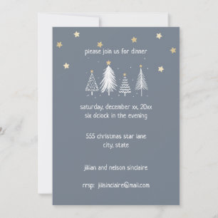 Christmas Party Gold Stars Blue Invitation