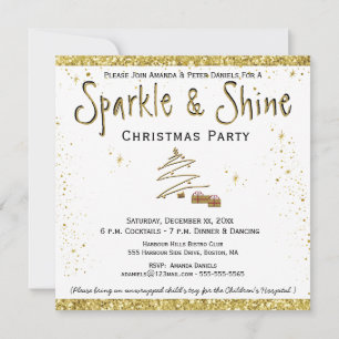 Christmas Party Gold White Invitation