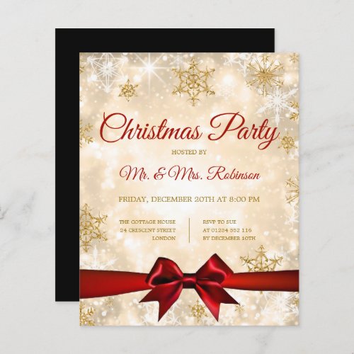 Christmas Party Gold Winter Sparkle Red Ribbon