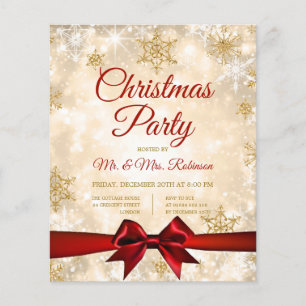 Christmas Party Gold Winter Sparkle Red Ribbon Flyer