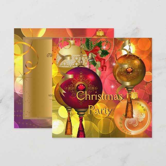 Christmas Party Gold Yellow Green Red Xmas Invitation (Front/Back)