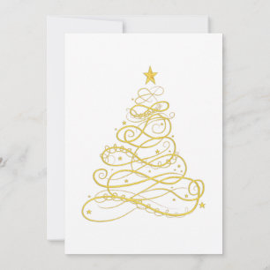 Christmas Party - Golden Filigree Christmas Tree Invitation