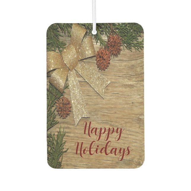 Christmas Party Golden Green Leaves Red Rustic Air Freshener (Front)