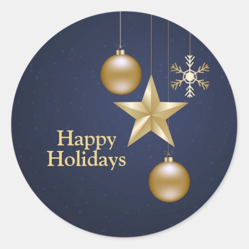 Christmas Party Golden Ornament Navy Blue Elegant Classic Round Sticker