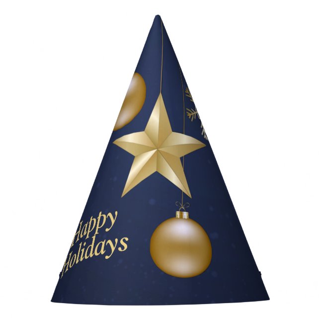 Christmas Party Golden Ornament Navy Blue Elegant Hat (Front)
