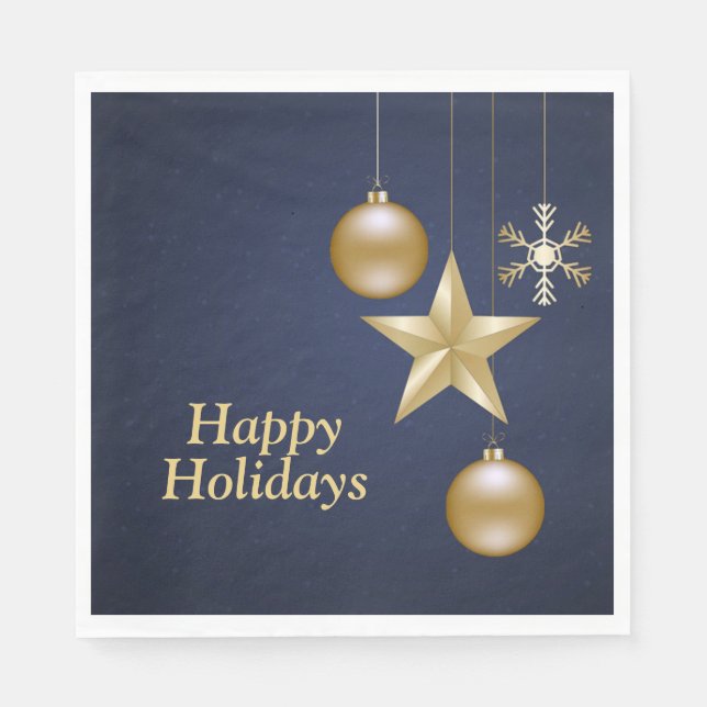 Christmas Party Golden Ornament Navy Blue Elegant Napkins (Front)