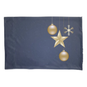 Christmas Party Golden Ornament Navy Blue Elegant Pillow Case