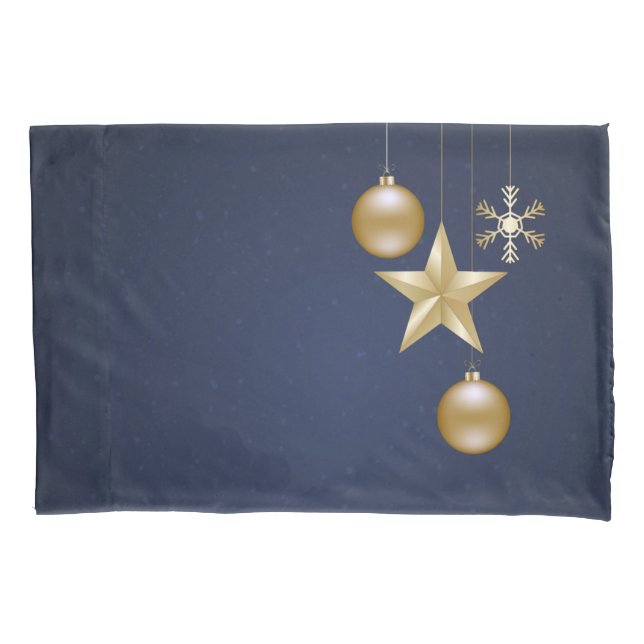 Christmas Party Golden Ornament Navy Blue Elegant Pillow Case (Front)