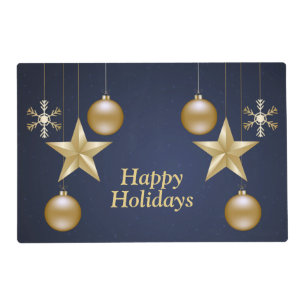Christmas Party Golden Ornament Navy Blue Elegant Placemat
