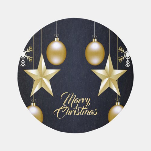 Christmas Party Golden Ornaments Navy Blue Rug