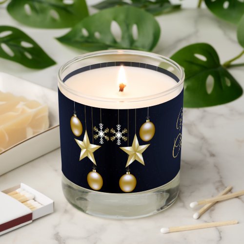 Christmas Party Golden Ornaments Navy Blue Scented Candle