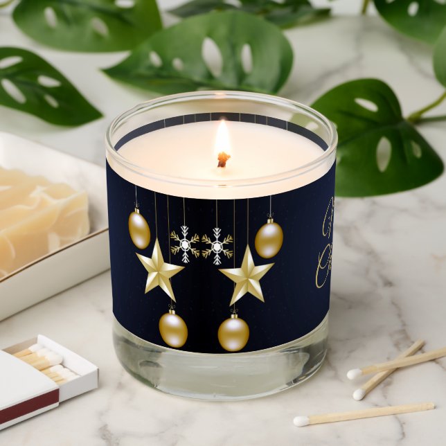 Christmas Party Golden Ornaments Navy Blue Scented Candle (Lit)
