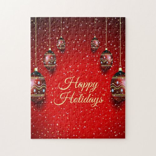 Christmas Party Golden Red Winter Holidays Elegant Jigsaw Puzzle