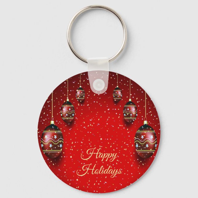 Christmas Party Golden Red Winter Holidays Elegant Keychain (Front)