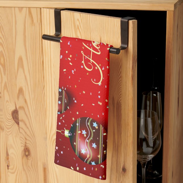 Christmas Party Golden Red Winter Holidays Elegant Kitchen Towel (Thirds Fold)