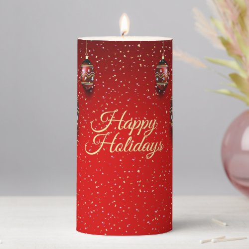 Christmas Party Golden Red Winter Holidays Elegant Pillar Candle