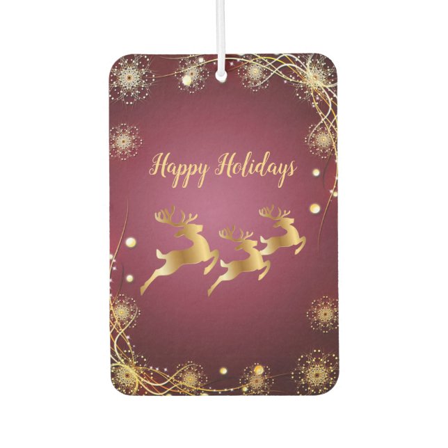 Christmas Party Golden Reindeers Red Pink Elegant Air Freshener (Front)